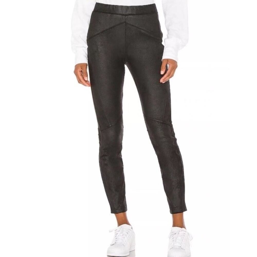 FREE PEOPLE Black Faux Suede Fitted High Waisted Straight Legging size Small